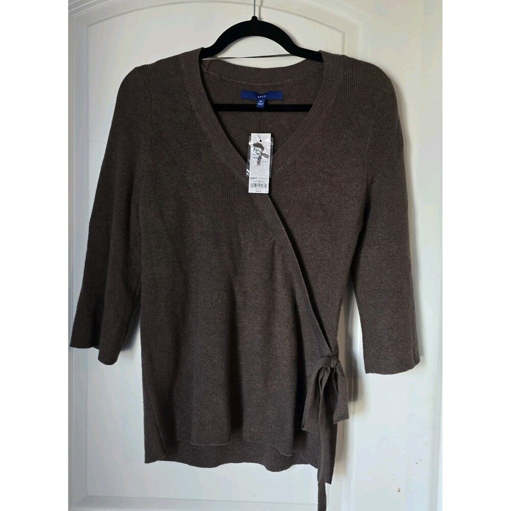 Apt 9 Womens Sweater Sz M Brown V Neck Pullover 3/4 Sleeve Faux Wrap New